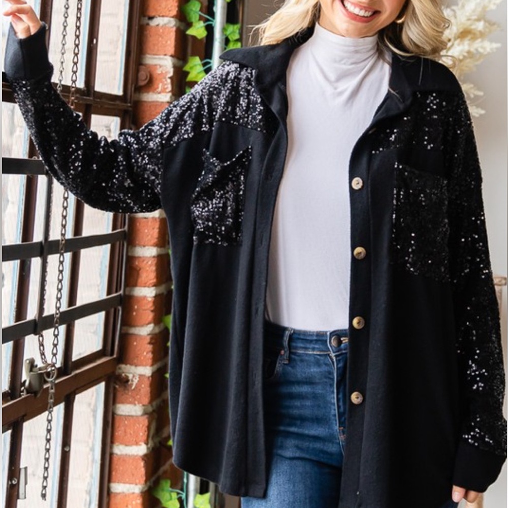 Sequin Shacket- Black - image 1
